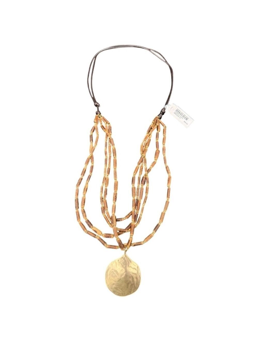 J. Jill Gold And Brown Multi Strand Necklace With A Metal Pendant